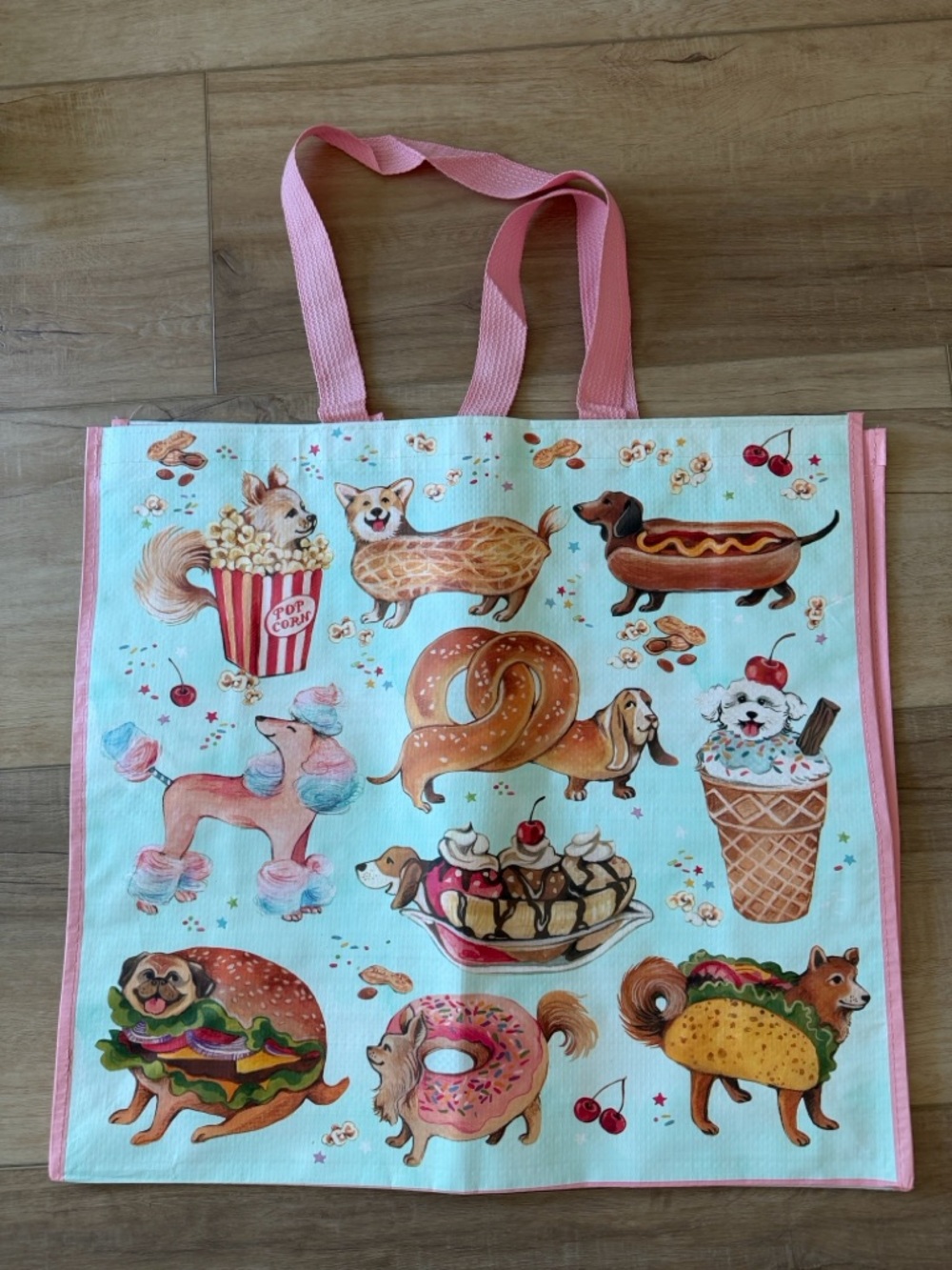 Dog print reusable tote bag